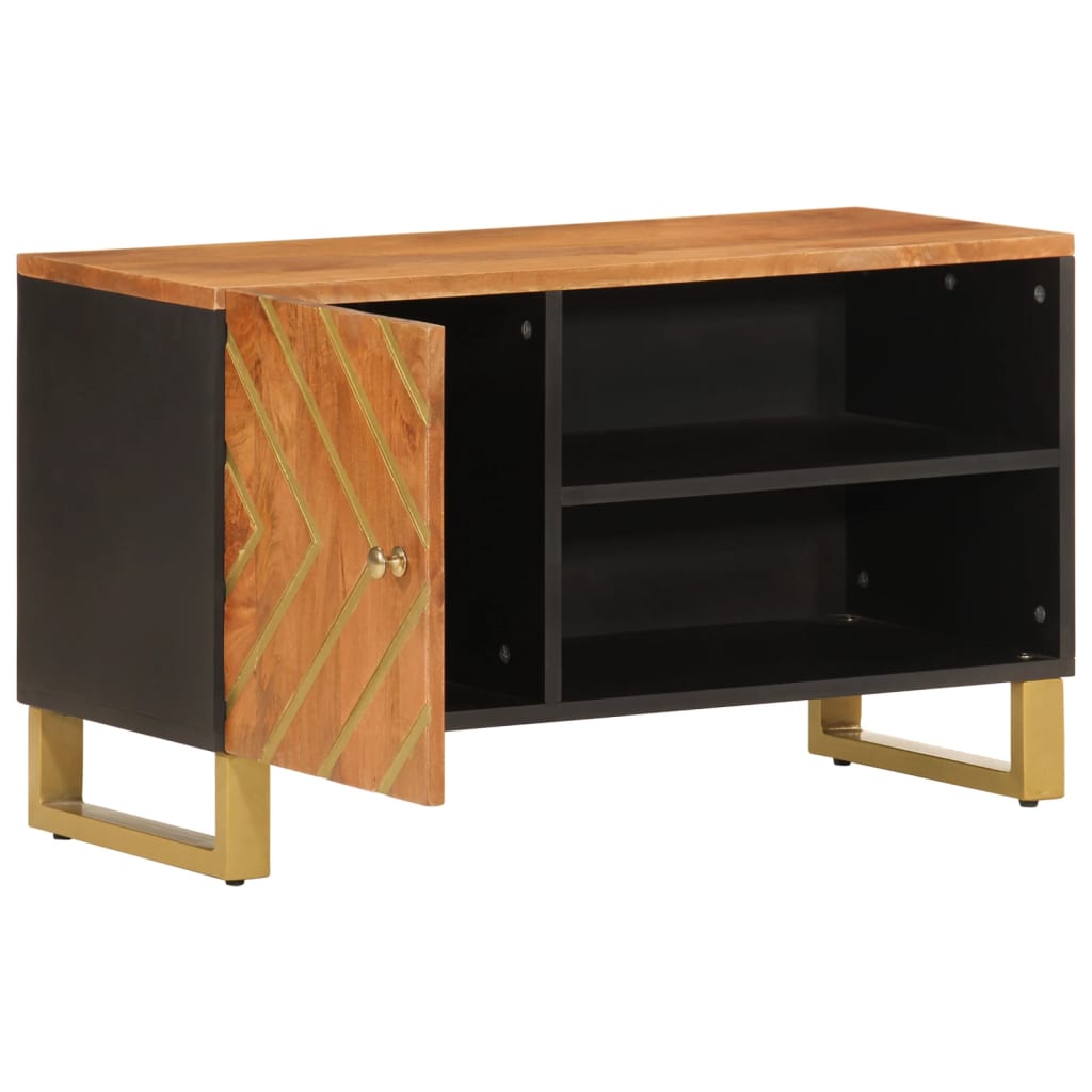 Mobile Porta TV Marrone e Nero 80x31,5x46 cm in Legno di Mango - homemem39