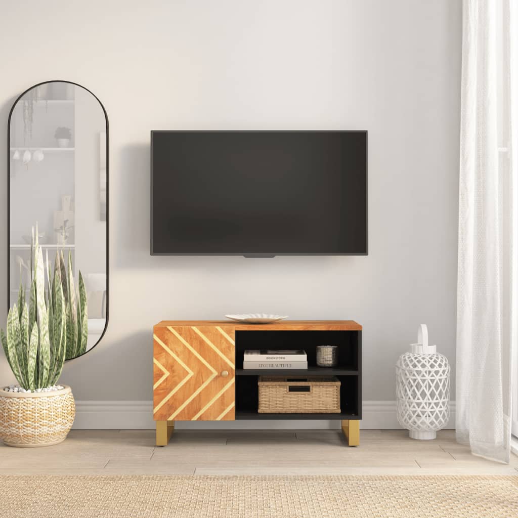 Mobile Porta TV Marrone e Nero 80x31,5x46 cm in Legno di Mango - homemem39