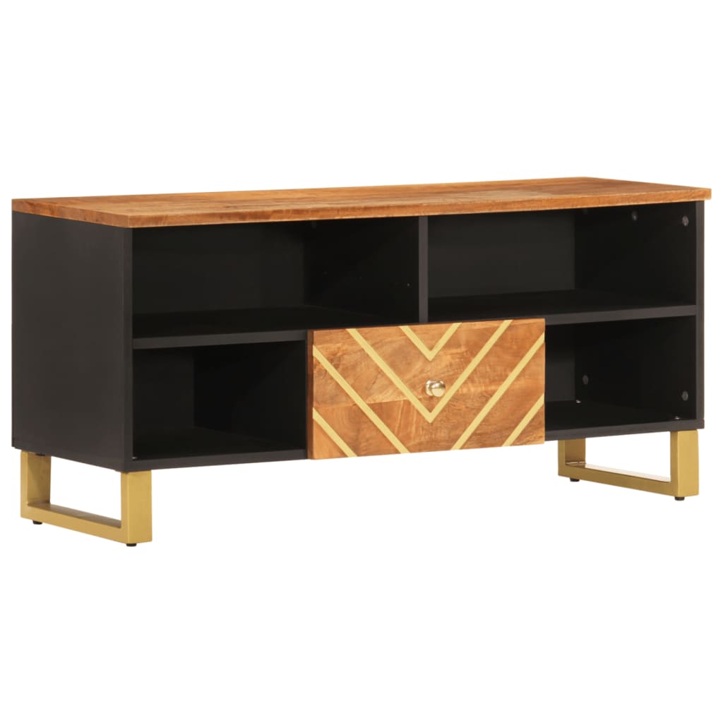 Mobile Porta TV Marrone e Nero 100x33,5x46 cm in Legno di Mango - homemem39