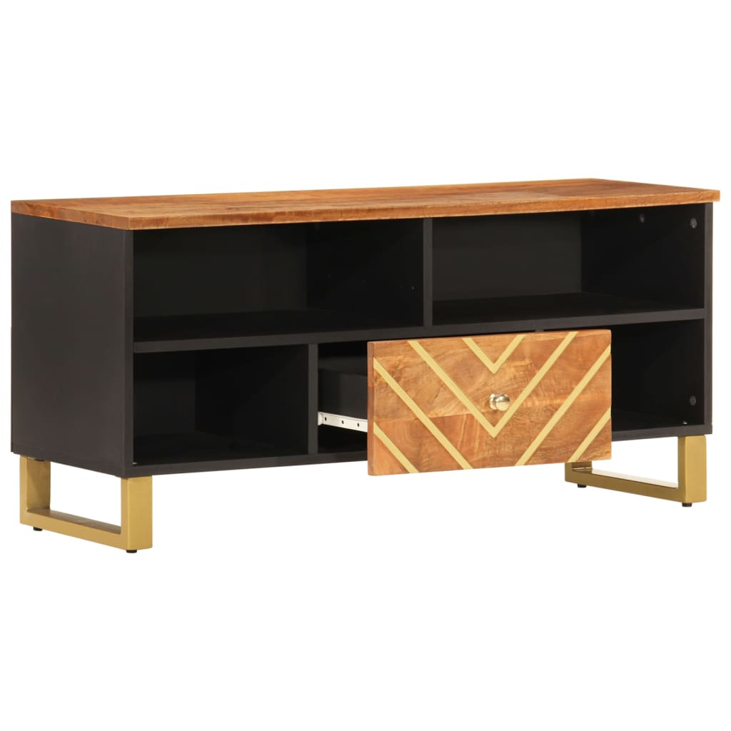 Mobile Porta TV Marrone e Nero 100x33,5x46 cm in Legno di Mango - homemem39