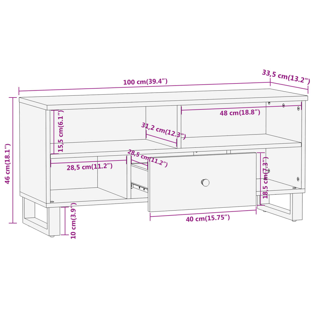 Mobile Porta TV Marrone e Nero 100x33,5x46 cm in Legno di Mango - homemem39