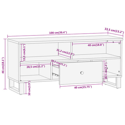 Mobile Porta TV Marrone e Nero 100x33,5x46 cm in Legno di Mango - homemem39