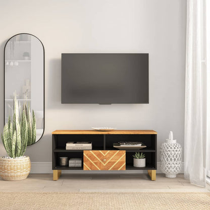 Mobile Porta TV Marrone e Nero 100x33,5x46 cm in Legno di Mango - homemem39