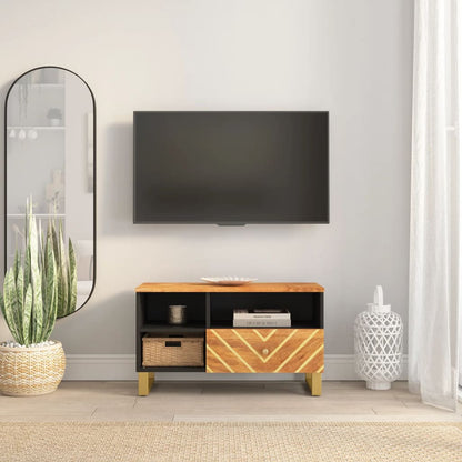 Mobile Porta TV Marrone e Nero 80x33,5x46 cm in Legno di Mango - homemem39