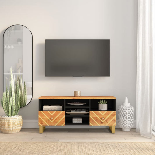 Mobile Porta TV Marrone e Nero 100x33,5x46 cm in Legno di Mango - homemem39