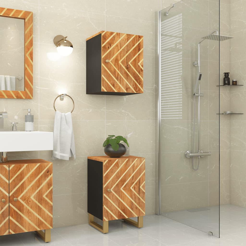 Mobile da Bagno a Parete Marrone e Nero Legno Massello di Mango - homemem39