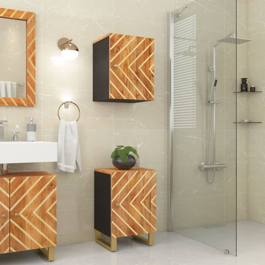 Mobiletto da Bagno Marrone e Nero 38x33,5x58 cm Legno di Mango - homemem39