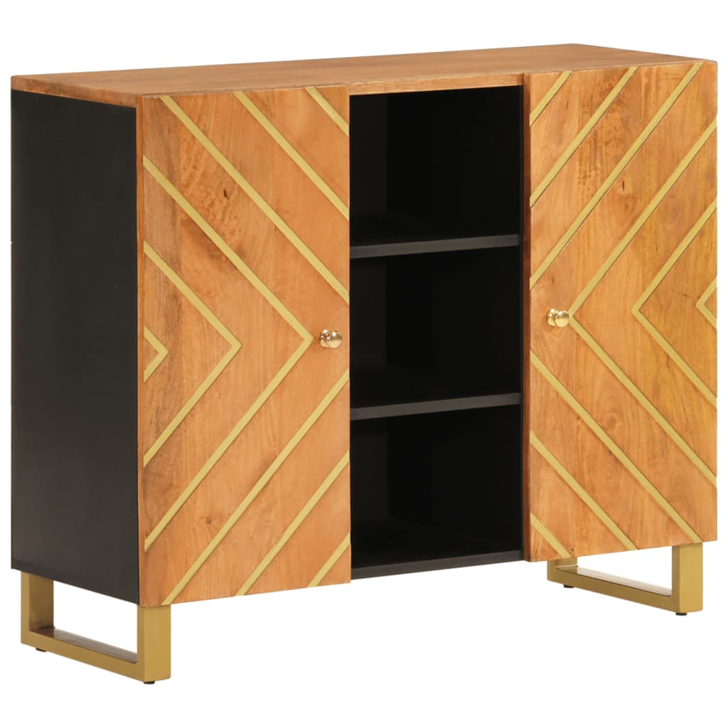 Credenza Marrone e Nera 90x33,5x75cm in Legno Massello di Mango - homemem39