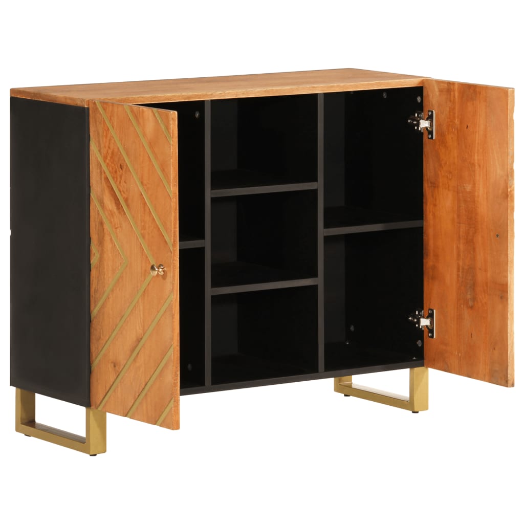 Credenza Marrone e Nera 90x33,5x75cm in Legno Massello di Mango - homemem39