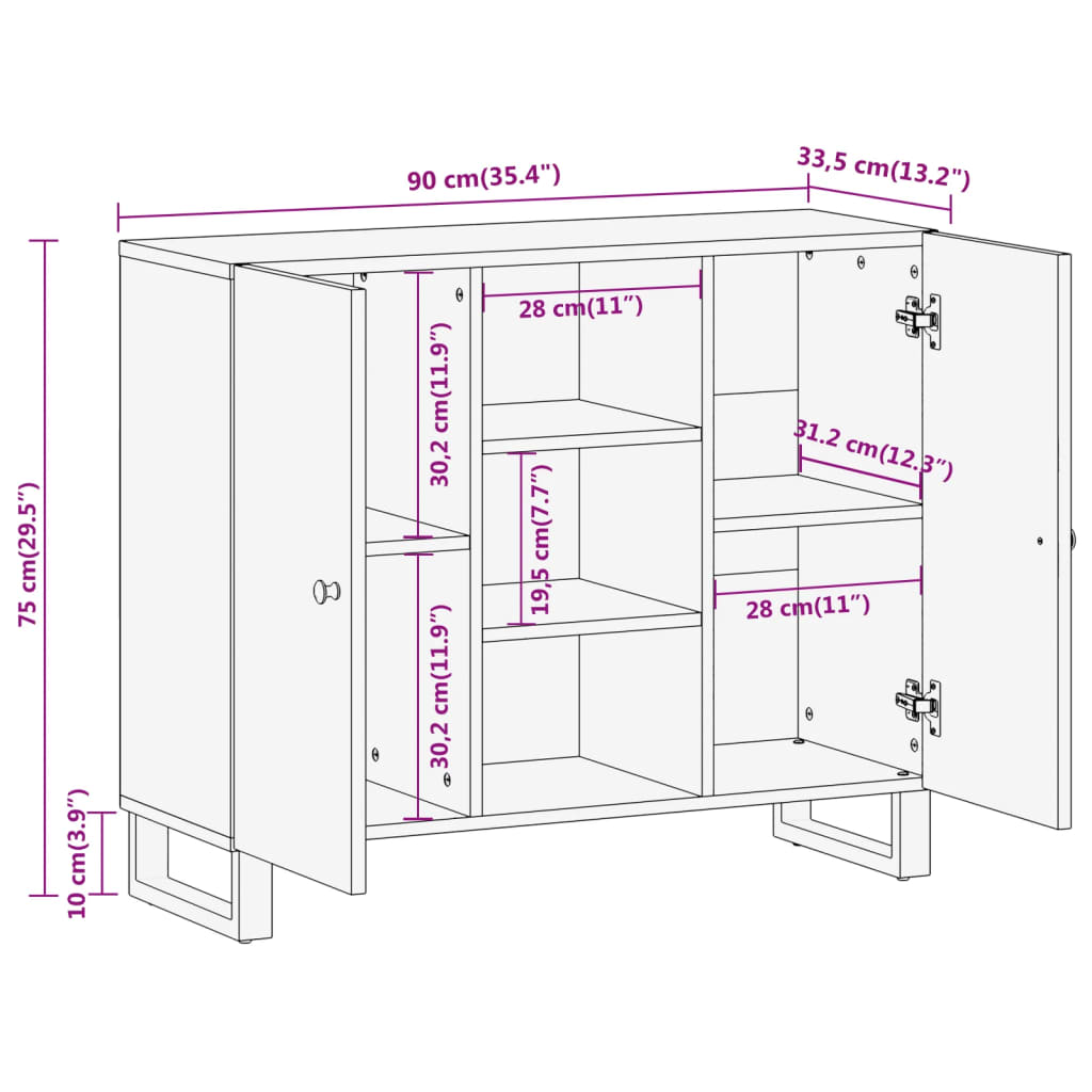 Credenza Marrone e Nera 90x33,5x75cm in Legno Massello di Mango - homemem39