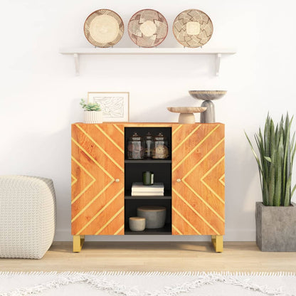 Credenza Marrone e Nera 90x33,5x75cm in Legno Massello di Mango - homemem39