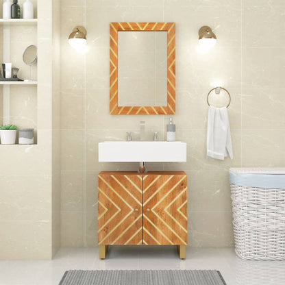 Specchio da Bagno Marrone 50x70x3 cm in Legno di Mango e Vetro - homemem39