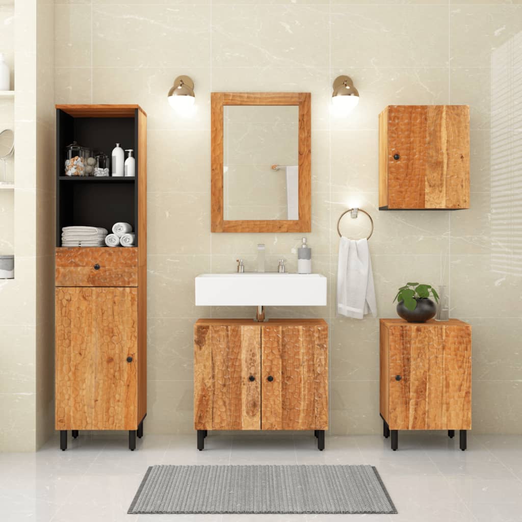 Mobile da Bagno a Parete 38x33x48cm in Legno Massello di Acacia - homemem39