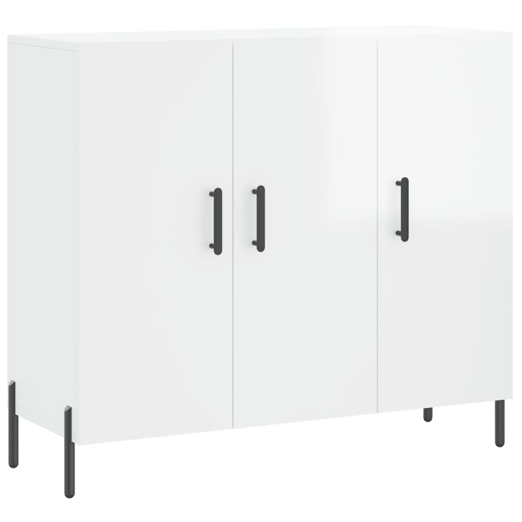 Credenza Bianco Lucido 90x34x80 cm in Legno Multistrato - homemem39