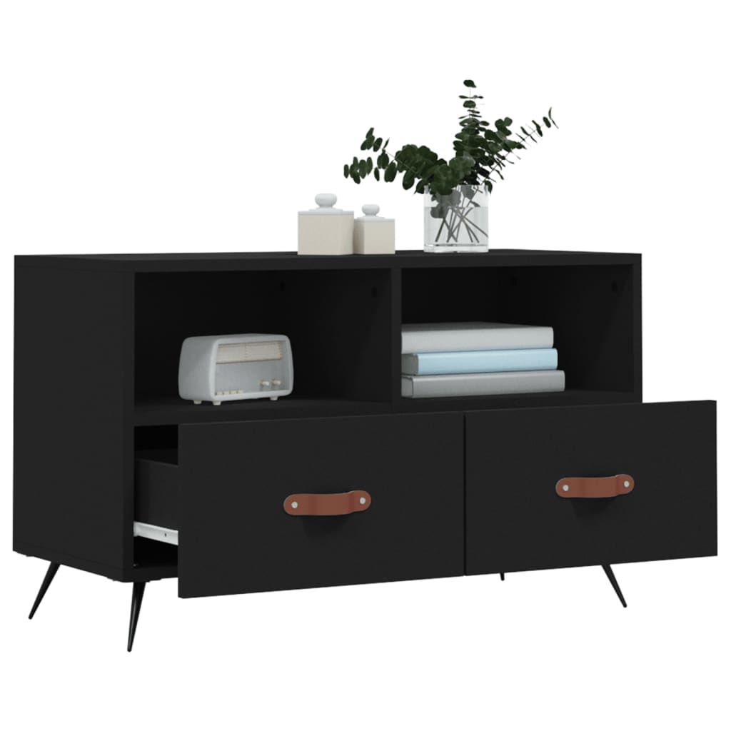 Mobile Porta TV Nero 80x36x50 cm in Legno Multistrato - homemem39