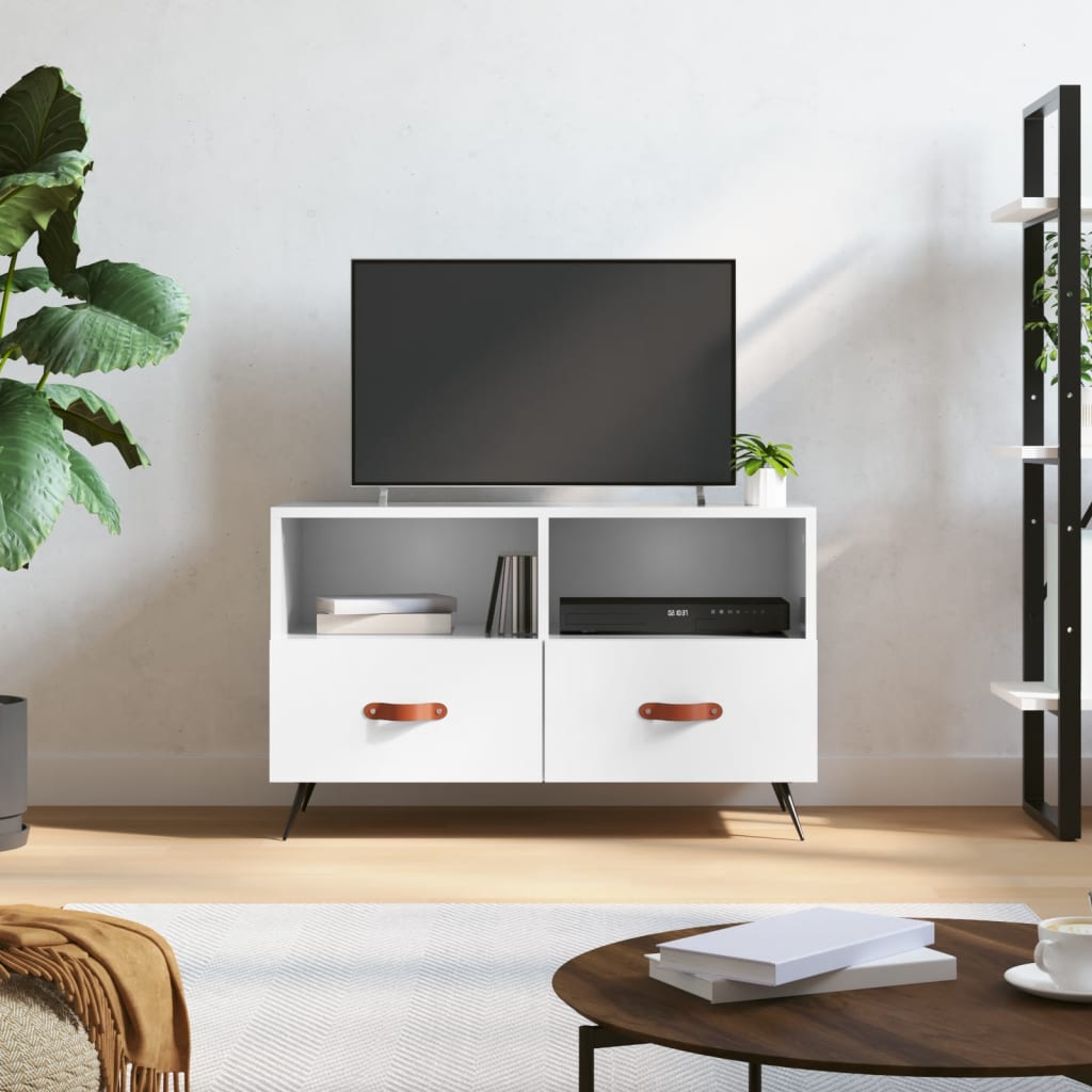 Mobile Porta TV Bianco Lucido 80x36x50 cm in Legno Multistrato - homemem39