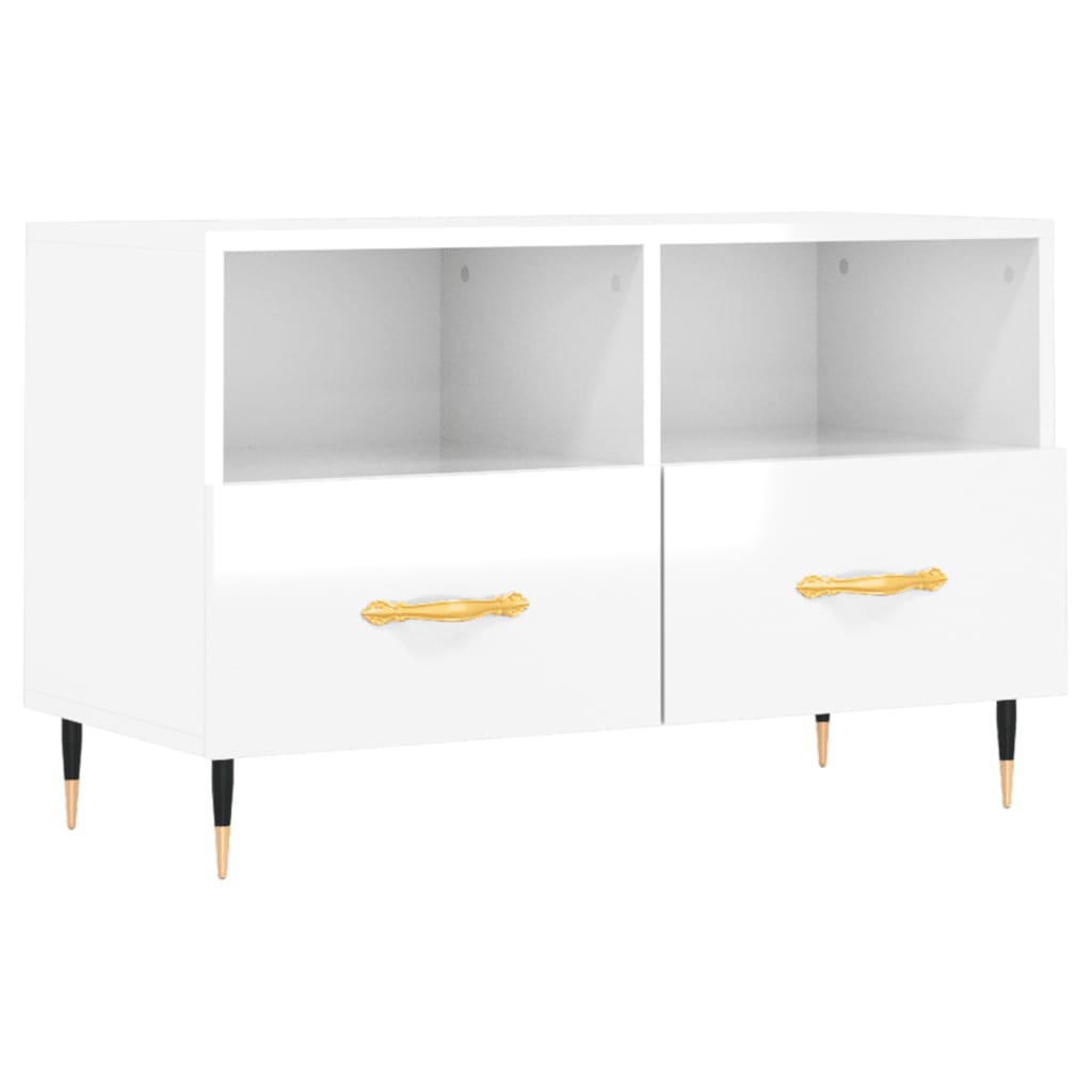 Mobile Porta TV Bianco Lucido 80x36x50 cm in Legno Multistrato - homemem39