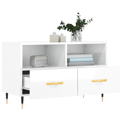 Mobile Porta TV Bianco Lucido 80x36x50 cm in Legno Multistrato - homemem39