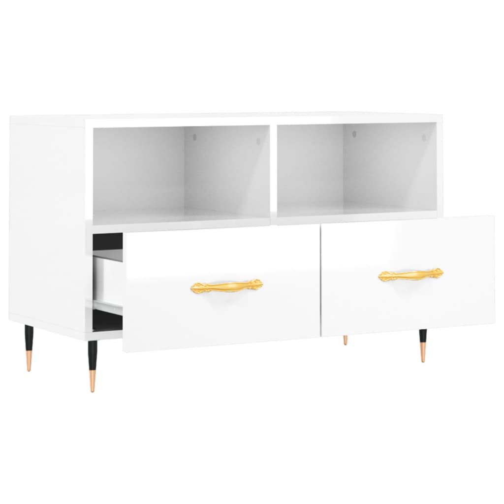 Mobile Porta TV Bianco Lucido 80x36x50 cm in Legno Multistrato - homemem39