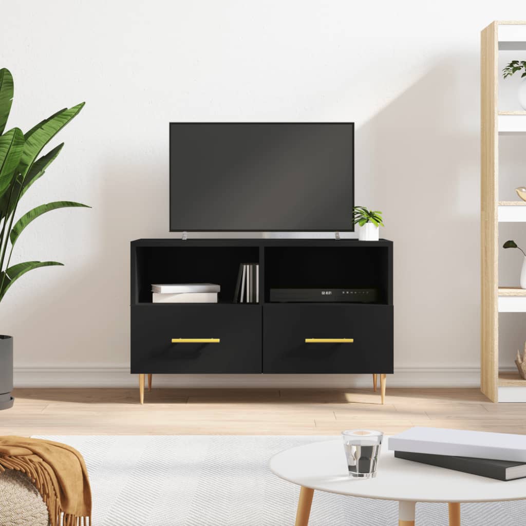 Mobile Porta TV Nero 80x36x50 cm in Legno Multistrato - homemem39