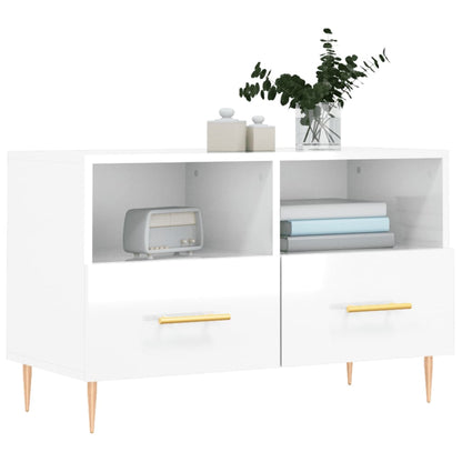 Mobile Porta TV Bianco Lucido 80x36x50 cm in Legno Multistrato - homemem39