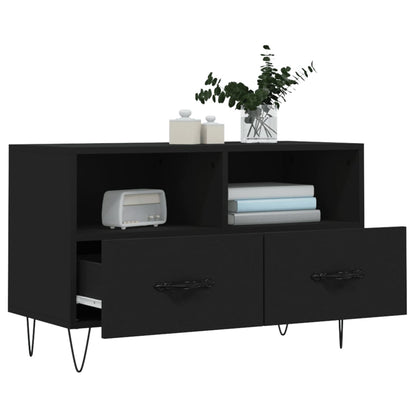 Mobile Porta TV Nero 80x36x50 cm in Legno Multistrato - homemem39