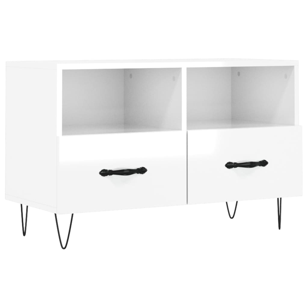 Mobile Porta TV Bianco Lucido 80x36x50 cm in Legno Multistrato - homemem39