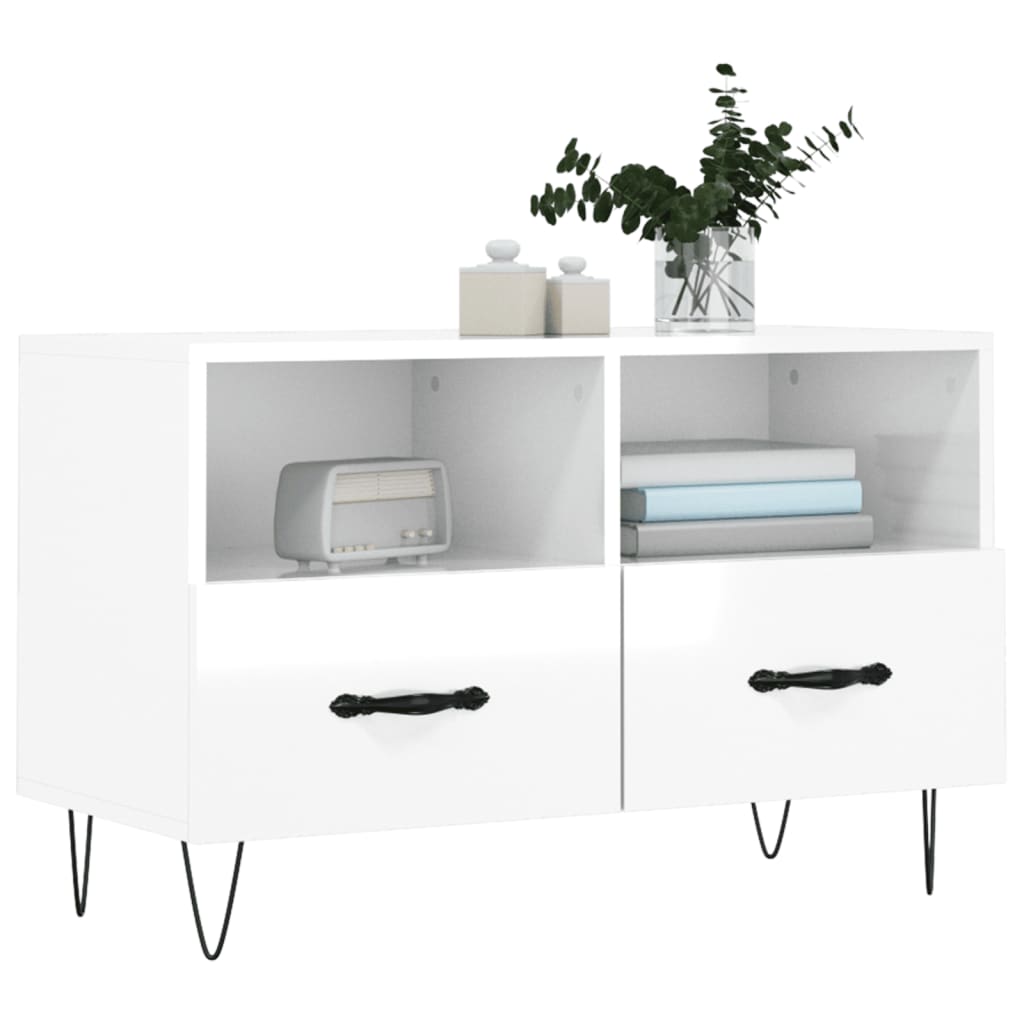 Mobile Porta TV Bianco Lucido 80x36x50 cm in Legno Multistrato - homemem39