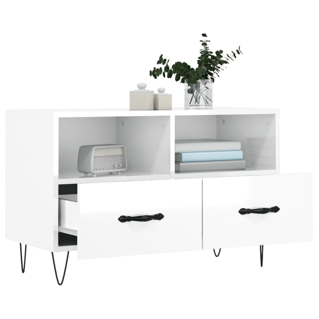 Mobile Porta TV Bianco Lucido 80x36x50 cm in Legno Multistrato - homemem39