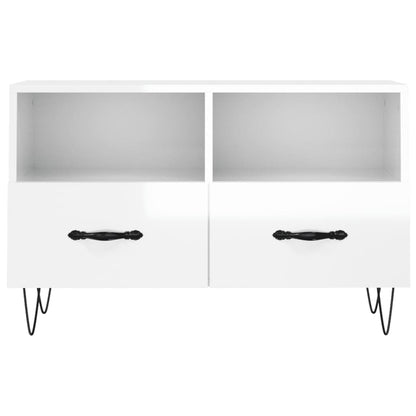 Mobile Porta TV Bianco Lucido 80x36x50 cm in Legno Multistrato - homemem39