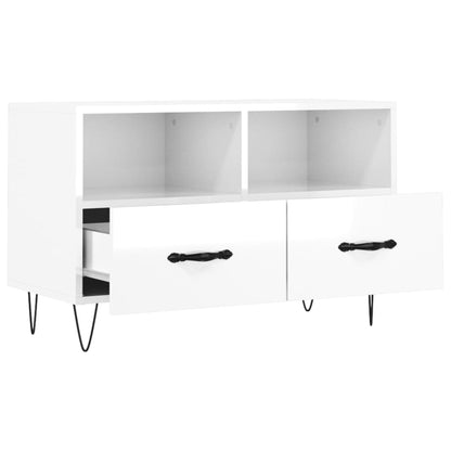 Mobile Porta TV Bianco Lucido 80x36x50 cm in Legno Multistrato - homemem39