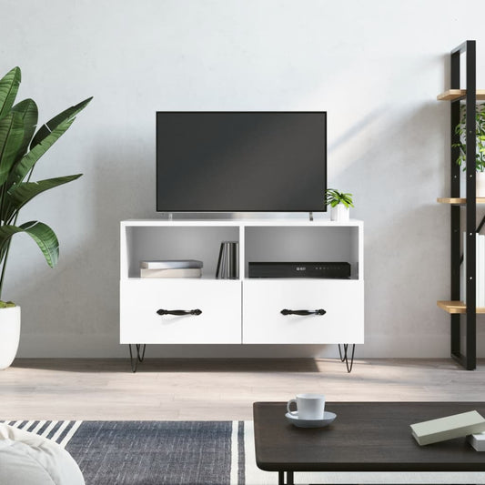 Mobile Porta TV Bianco Lucido 80x36x50 cm in Legno Multistrato - homemem39