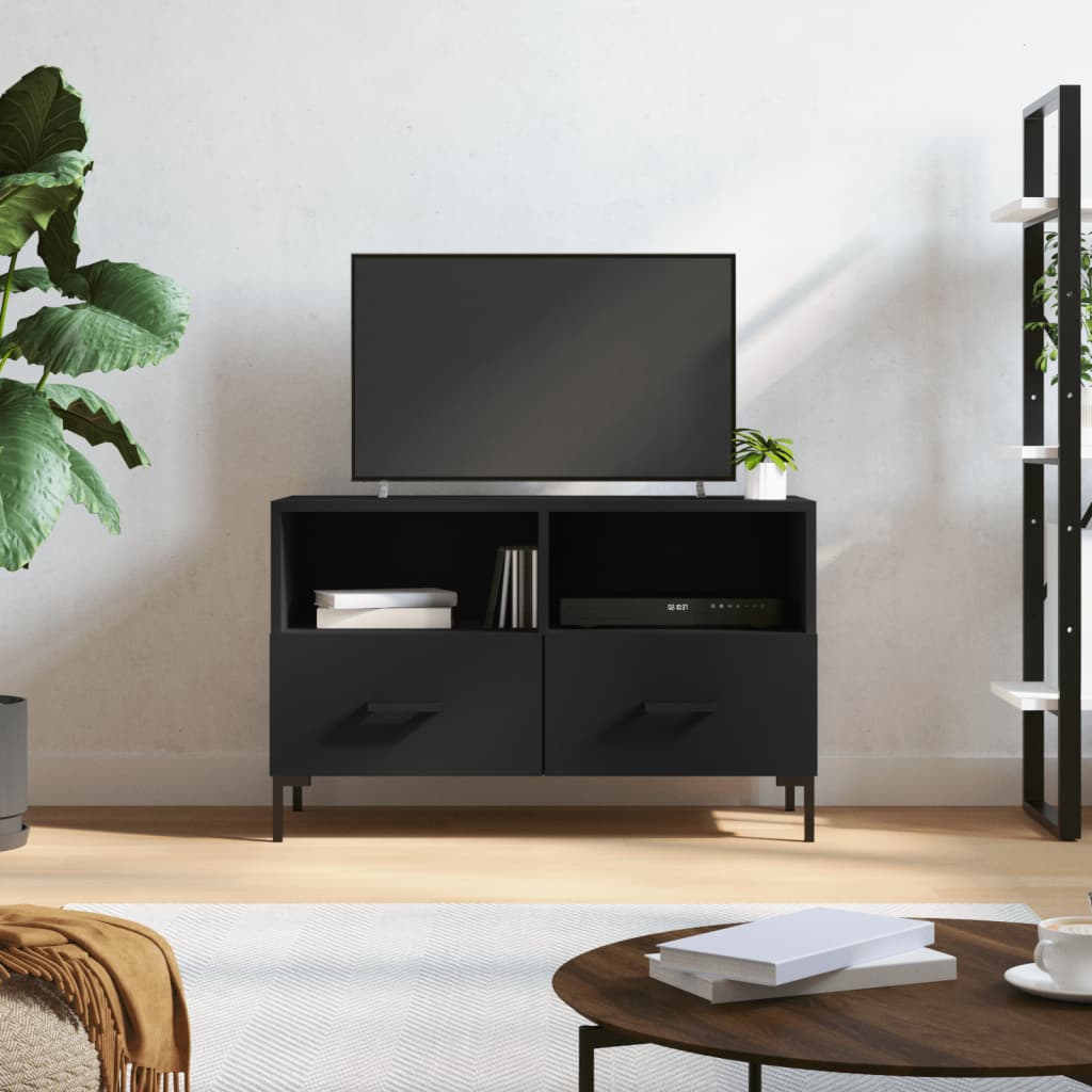 Mobile Porta TV Nero 80x36x50 cm in Legno Multistrato - homemem39