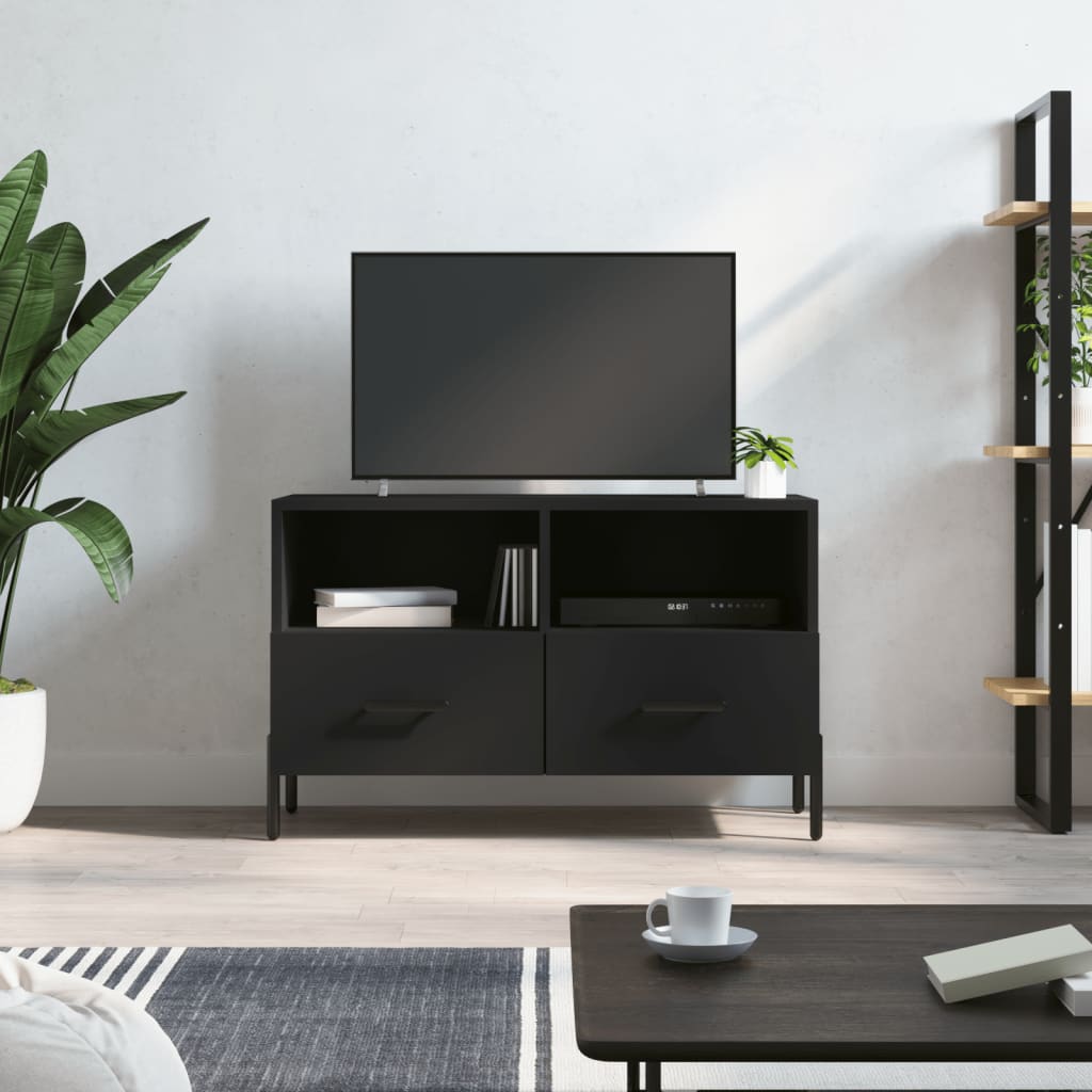 Mobile Porta TV Nero 80x36x50 cm in Legno Multistrato - homemem39