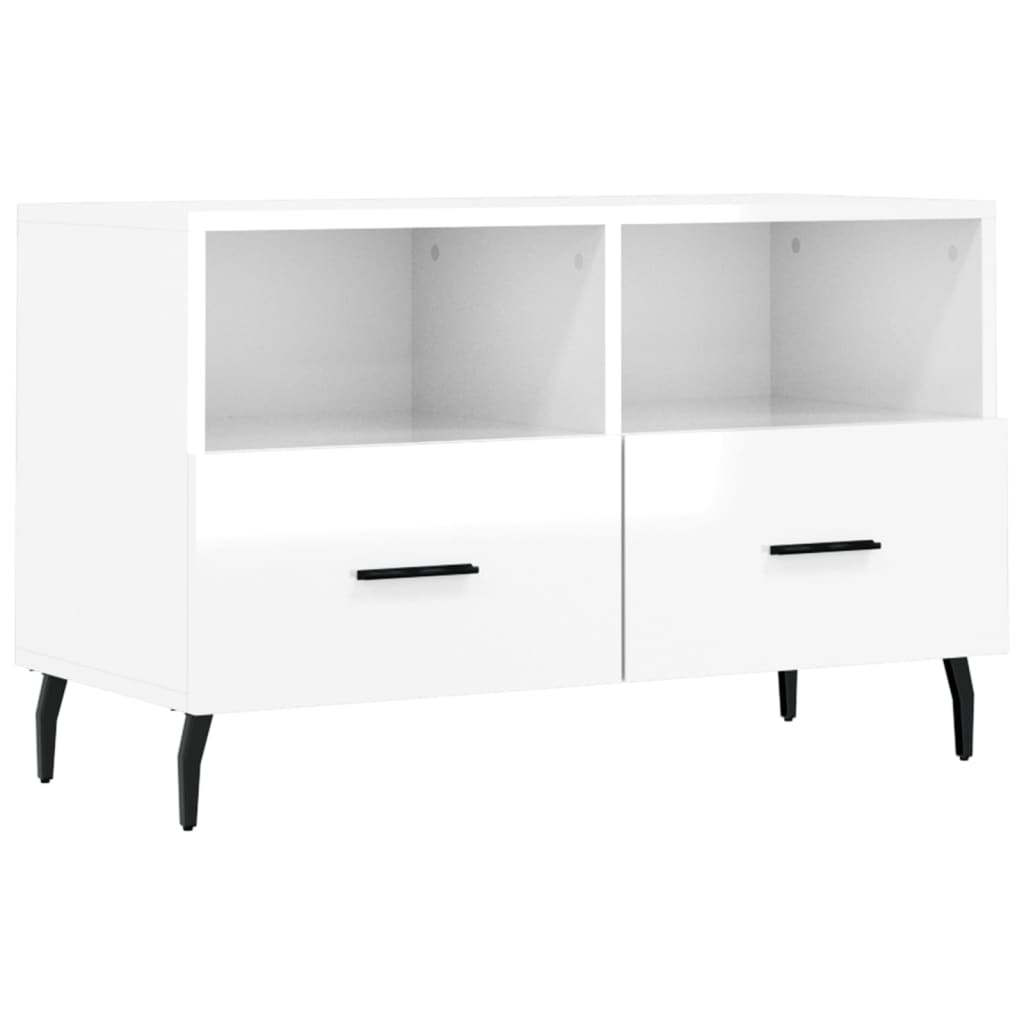 Mobile Porta TV Bianco Lucido 80x36x50 cm in Legno Multistrato - homemem39