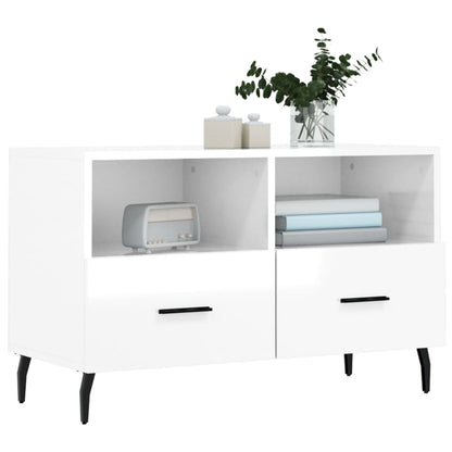 Mobile Porta TV Bianco Lucido 80x36x50 cm in Legno Multistrato - homemem39