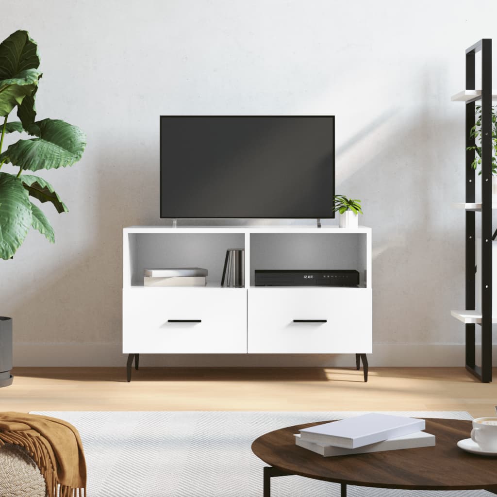 Mobile Porta TV Bianco Lucido 80x36x50 cm in Legno Multistrato - homemem39