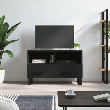 Mobile Porta TV Nero 80x36x50 cm in Legno Multistrato - homemem39