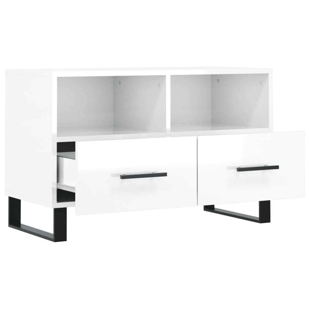 Mobile Porta TV Bianco Lucido 80x36x50 cm in Legno Multistrato - homemem39