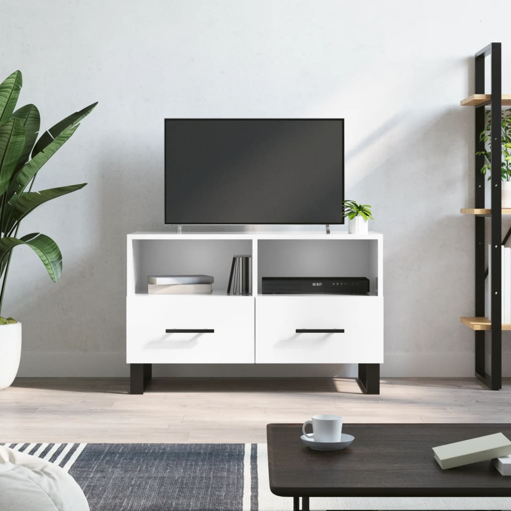 Mobile Porta TV Bianco Lucido 80x36x50 cm in Legno Multistrato - homemem39