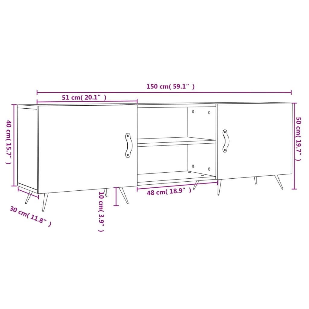 Mobile Porta TV Bianco 150x30x50 cm in Legno Multistrato - homemem39