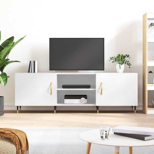 Mobile Porta TV Bianco Lucido 150x30x50 cm in Legno Multistrato - homemem39