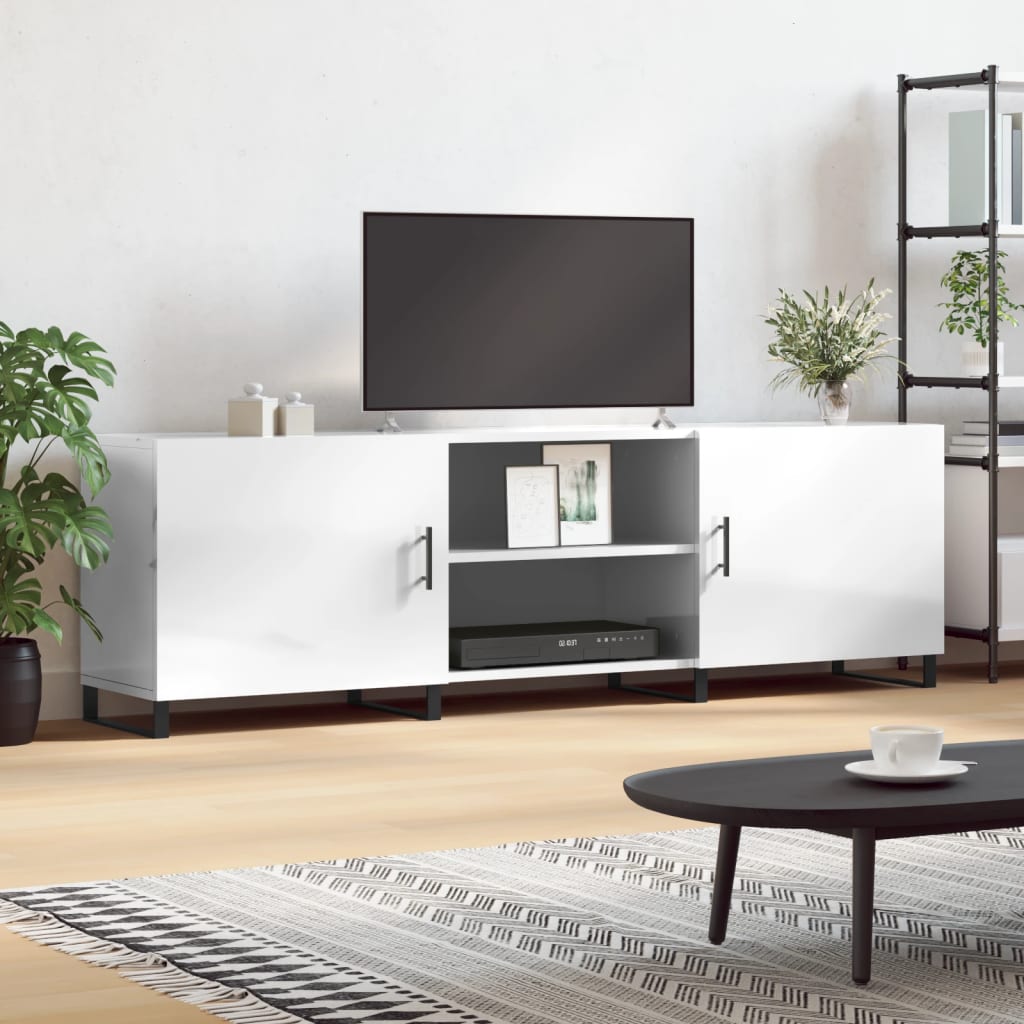 Mobile Porta TV Bianco Lucido 150x30x50 cm in Legno Multistrato - homemem39