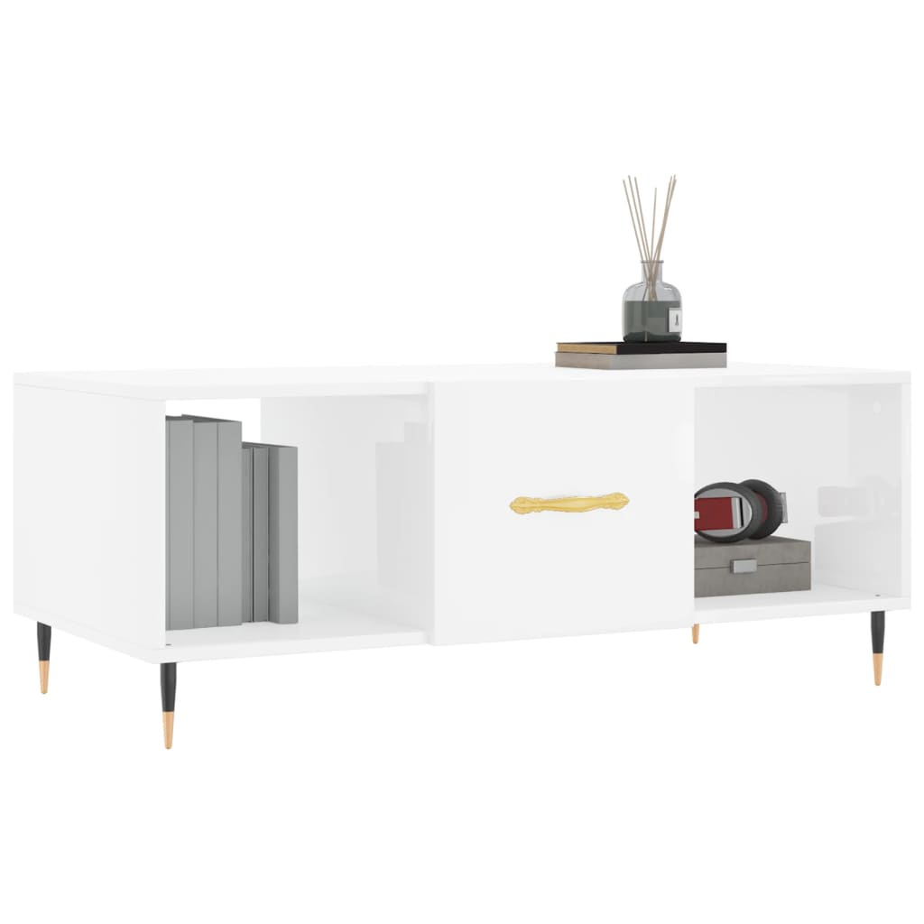 Tavolino da Salotto Bianco Lucido 102x50x40cm Legno Multistrato - homemem39