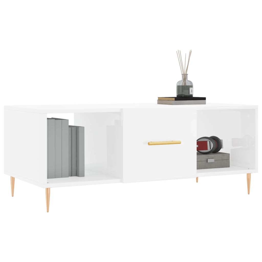 Tavolino da Salotto Bianco Lucido 102x50x40cm Legno Multistrato - homemem39