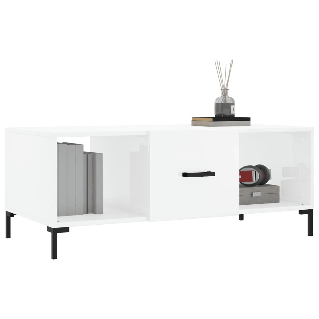 Tavolino da Salotto Bianco Lucido 102x50x40cm Legno Multistrato - homemem39