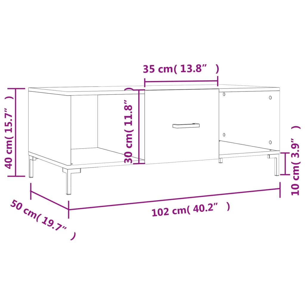 Tavolino da Salotto Rovere Sonoma 102x50x40cm Legno Multistrato - homemem39