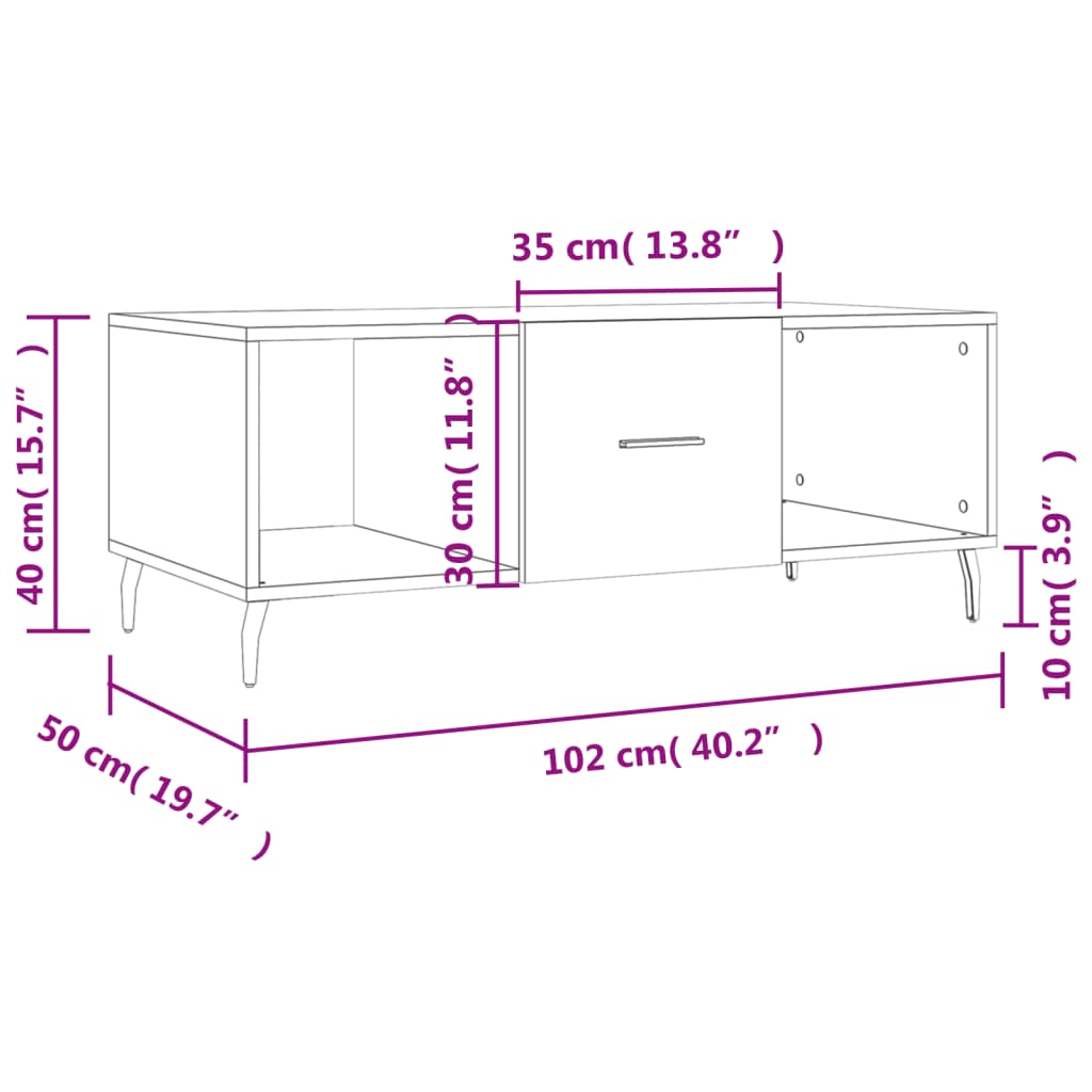 Tavolino da Salotto Bianco 102x50x40 cm in Legno Multistrato - homemem39