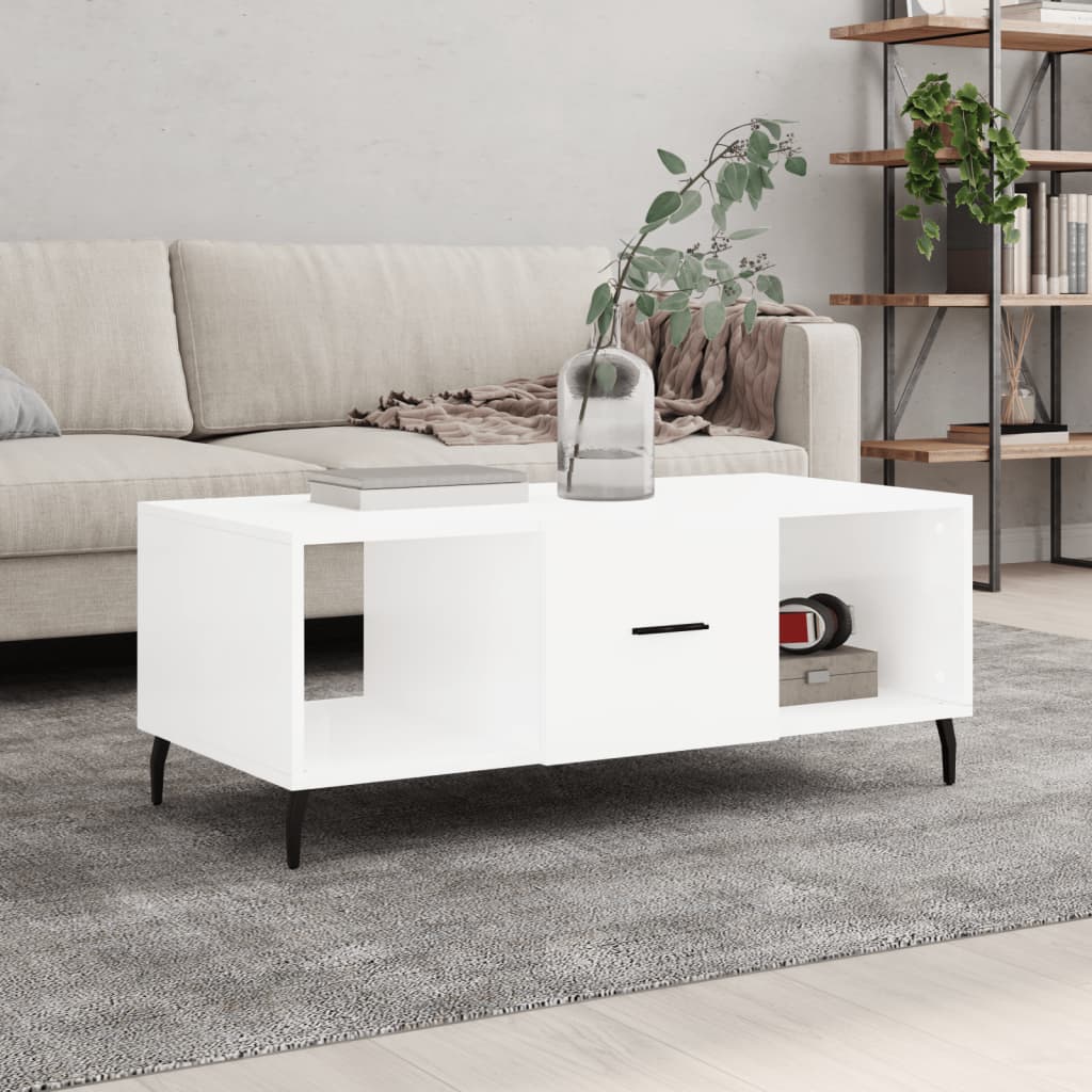 Tavolino da Salotto Bianco Lucido 102x50x40cm Legno Multistrato - homemem39