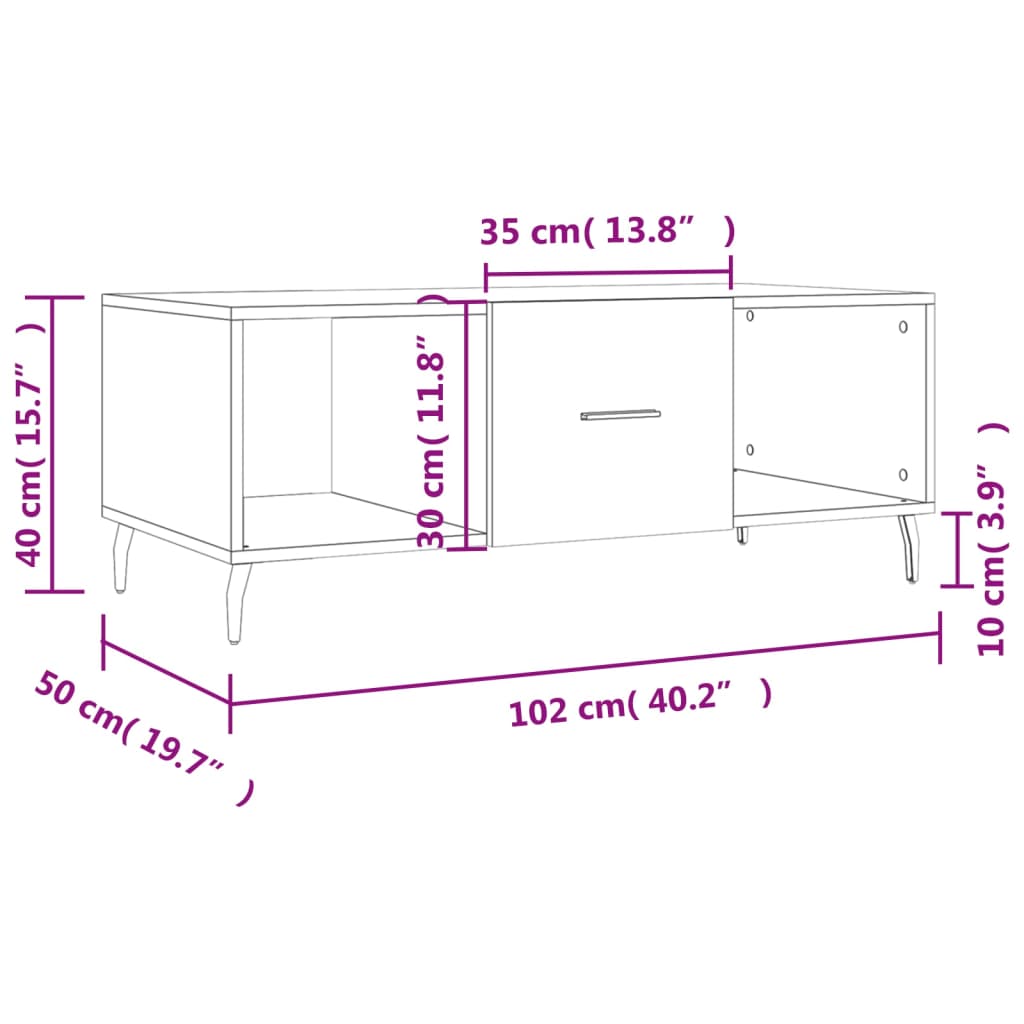 Tavolino Salotto Grigio Cemento 102x50x40 cm Legno Multistrato - homemem39